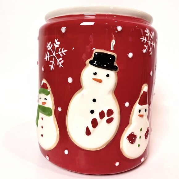 Hallmark Ceramic Christmas Cookie Jar Snowman Snowflakes Holiday Hosting Decor - Picture 2 of 10